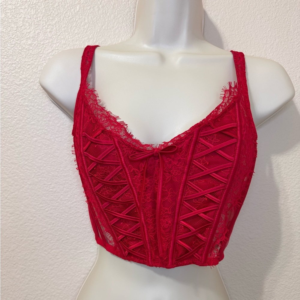 Victoria’s Secret Dream Angels Red Lace Corset Top Romantic Lace Size S